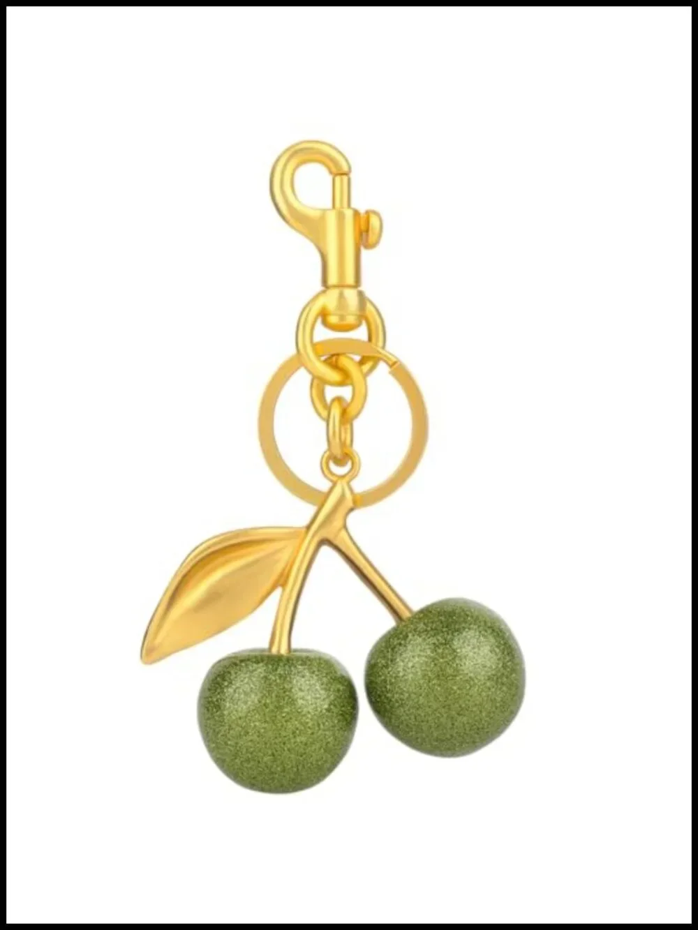 Cherry Keychain Bag Charm Gold-Tone Metal Resin Key Ring Purse Accessory